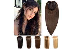 ORIGINEA Topper per capelli umani da donna per diradare i capelli 150% densità 100% veri capelli umani clip in pezzi mono base 12x13cm (30cm-65g, 2# Marrone Scuro)