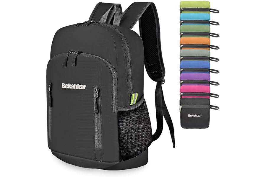 Bekahizar 20L Ultra Lightweight Backpack Foldable Hiking Daypack Rucksack Water Resistant Travel Day Bag for Men Women Kids Outdoor Camping Mountaineering Walking Cycling Climbing (Black)