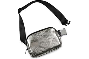 ODODOS Mini Belt Bag with Adjustable Strap, PU Fanny Pack Small Waist Pouch for Workout Running Traveling Hiking, Metallic Grey
