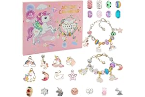 GOACRS DIY Weihnachtsgeschenke für Mädchen, Adventskalender 2023 Kinder, 24 Tage Weihnachten Countdown Calendar mit Einhorn Armband,Mini DIY Schmuck Charms
