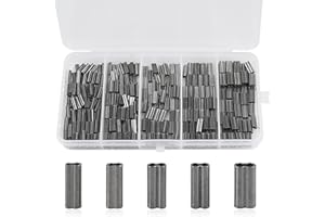 SHADDOCK 350pcs Fishing Crimp Sleeves Kit Double Barrel Crimping Loop Sleeve Aluminum Copper Cable Wire Rope Connector Tube Fishing Line Crimps for Leader Rigging Size 1.2-2.0mm