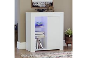 Vida Designs Azura Credenza Moderna a 1 Anta a LED, Colore Bianco, Luci RGB (Opzioni Stroboscopiche Incluse), Regular, Legno ingegnerizzato, H 83 x L 75 x P 35 cm Circa