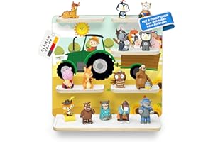 stadtecken Wooden Music Box Shelf - Fits Toniebox & Approx. 40 Tonies | Perfect Storage for Children's Room | Hanging | Expandable (Farm without Music Box)