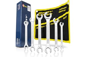 HASKYY Kit de 6 clés plates pour tuyau de frein I clés polygonales ouvertes I clés pour tuyau de frein 8 à 19 mm