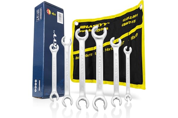 HASKYY Kit de 6 clés plates pour tuyau de frein I clés polygonales ouvertes I clés pour tuyau de frein 8 à 19 mm