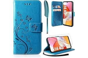 AROYI Lederhülle Kompatibel mit Samsung Galaxy A14 5G/ A14 4G Hülle und Schutzfolie, Flip Wallet Handyhülle PU Leder Tasche Case Kartensteckplätzen Schutzhülle Kompatibel mit Samsung Galaxy A14