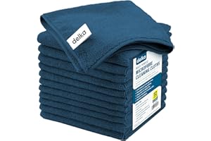 delka Microfibre Cleaning Cloths –Multi-Purpose, Ultra Soft & Lint-Free –Reusable, Streak-Free for Kitchen, Car, Glass, Windows & Electronics (Blue,12 Pack)