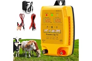 JELLYBIBO Dispositif de clôture électrique 12 V avec affichage LED, portée 15 km, 2 Joules, 12 kV, pour la protection des animaux de ferme, de la volaille, des pâturages et des jardins (C)