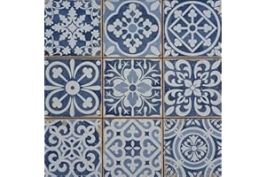 ‎CASA MORO Marokkanische Patchwork Fliesen RAHEL BLAU 33x33 cm quadratisch orientalische Keramikfliesen für Boden & Wand | Retro-Fliesen Vintage Bodenfliesen für schöne Küche Badezimmer FL2112