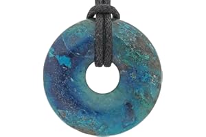 Lebensquelle Plus Edelstein Donut Ø 30 mm + Baumwollband + Edelsteinkarte | Naturstein Anhänger Halskette | Echte Heilsteinkette inkl. Band