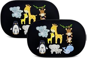 HECKBO 2 x samochodowa osłona przeciwsłoneczna z 8 przyssawkami – małe zwierzęta z mamą – 48 x 31 cm – na okno boczne do samochodu, osłona przeciwsłoneczna na szybę boczną – z kieszenią – dla