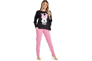 Disney Pigiama Donna - Pigiama Donna Cotone Lungo in Cotone S-XL Pigiami Due Pezzi Stitch Minnie IH Oh - Regali Donna