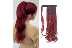 Silk-co Coleta Postiza de Pelo Sintético Rizado con Clips Extensiones Cola de Cabello Recto Largo postizo Cola de Cabello Extensiones Envolventes #Rojo Oscuro (60cm,100g)