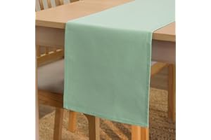 Encasa XO Table Runner Size 32x230 cm | Cotton Canvas Fabric | Mint Green Solid Color | Machine Washable & Durable