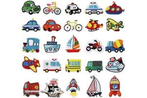 LEMESO 25 Pezzi Toppe Termoadesive di Auto, Applique e Patch Decorative Applicabili con Ferro da Stiro, Carine per Tessuti, Vestiti, Giacche, Jeans, Zaini Bambini Fai da Te
