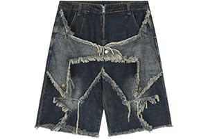 keepmore Jeans Baggy Uomo Casual Hipster 1/2 Uomo Orlo Grezzo Denim Shorts Pantaloni Jorts Y2K Cargo retrò Hip Hop Street Dance Sciolto Uomo Skateboard Jean Blu