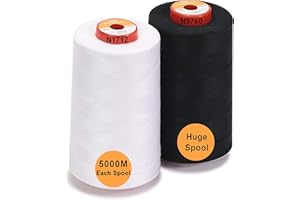 New brothread - 28 Opciones - 2 Bobinas Grandes de 5000M hilo de coser de poliéster todo propósito 40S/2 (Tex27) para coser, acolchar, patchwork, remalladora y overlock - 1 White + 1 Black