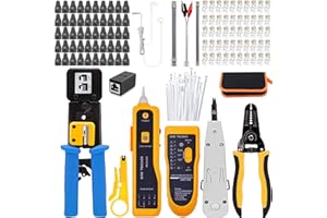 LUBEIN-BRAND LUBEIN RJ45 Pince à Sertir de CAT5/CAT6 Kit de réparation d'outils réseau RJ45 Network testeur de câbles- 50 Connecteurs Cristal Kit d'outillage -d'Outils Sertissage(bleu)