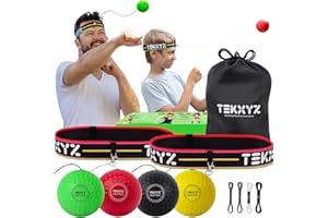 TEKXYZ Box-Reflex Ball Family Pack, 4 verschiedene Boxbälle mit Stirnband, weicher als Tennisball, perfekt für Reaktion, Agilität, Schlaggeschwindigkeit, Kampf Geschicklichkeit und Hand-Augen-Koordinationstraining