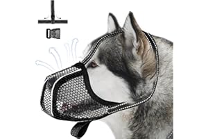 Museliere pour Chien, panemy Respirante Museliere pour Chiens, Empêcher de Mordre/Mâcher/Manger, Muselière pour Chien, Masque Respirant, Muselière Chien avec Sangle Réfléchissante et Réglable XL