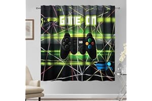 Kzzfqxb 117x138cm GamePad Curtains 2 Panels, Esports Black Green Operating Handle Guns Lasers Printed Drape for Boys Teens, Living Room Bedroom Window Decor
