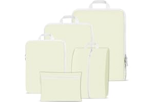 KIAMXNE Compression Packing Cubes for Backpack,Suitcase Organiser Bags,Travel Packing Cubes Compression Set,Waterproof Travel Organiser Packing Bags,Packing Cubes for Suitcases Compression(Beige 5 Pack)