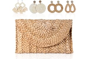 EVEOUT Pochette e Clutch in Paglia Intrecciata per Donna Vintage Portafogli Pochette Borsa da Spiaggia per le vacanze
