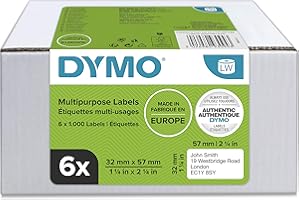 DYMO LW étiquettes autocollantes polyvalentes authentiques | 32 mm x 57 mm | 6 rouleaux de 1 000 étiquettes faciles à décoller (6 000 étiquettes) | pour les étiqueteuses LabelWriter