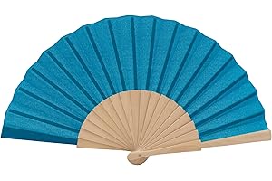 MAPIMANIA - Ventaglio Legno Pieghevole in Tessuto Color Azzurro, Ventagli Matrimonio Personalizzati, Ventaglio Giapponese Resistente, Gadget Cerimonia