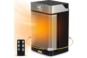 Electric Space Heater 1500W Energy Efficient, 80° Oscillating PTC Ceramic Heater with Thermostat, Avenhaz, Remote Control, Digital LED display, 3-Mode 3-Speed, 1-12H Timer, Overheating Protection
