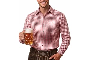 JasGood Traditionell skjorta, herr, Oktoberfest, skjorta, rutig skjorta med ficka, skjorta, långärmad, rutig skjorta för fest