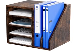 EasyPAG Organizer na Biurko A4 6 Przedziały Drewno,Półka na Listy,Taca na Czasopisma,Stojak na Dokumenty do Domu & Biura,Brązowy