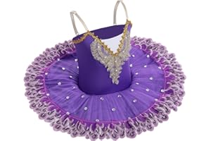 IBAKOM Girls Ballet Dance Dress Swan Lake Sling Strap Lace Pearl Embroidery Camisole Gymnastic Leotard Tutu Costume Figure Skating Dancewear Ballerina Outfit