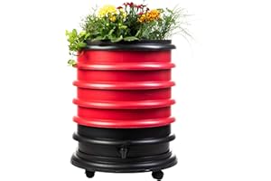 WORMbox | Lombricomposteur 4 Plateaux Rouge + Jardinière | 64 litres | Compostez Vos déchets organiques, Les vers de Terre/lombrics produisent du lombricompost
