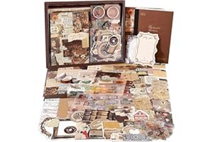 Irayin Juego de Accesorios Vintage para Scrapbook 136 Piezas Estéticas Bullet Journal Accesorios con Cuaderno de Cuadrícula A6, DIY Scrapbook Regalo de Bricolaje para Niñas, Mujeres(Coco)