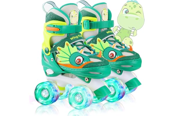 WESKIFAN Dinosaure Patins à roulettes Enfant Roller Quad Roues Garçons Filles Taille Réglable Ajustable avec 4 Roues Lumineuses pour Débutants Cadeau Noël d'anniversaire
