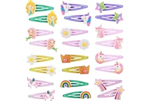 Halinuia 24 unidades de 12 estilos, pinzas para el pelo de unicornio con purpurina, diademas para niños, niñas, sirenas, flores, para niños, adolescentes, bebés, fiestas de cumpleaños, regalo