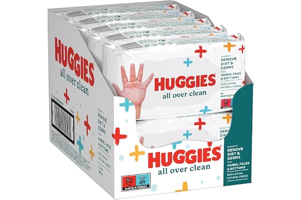 Lingettes bébé Huggies All Over Clean, 10 paquets de 56 lingettes, nettoie en douceur, fibres naturelles, idéales pour changer et débarbouiller bébé