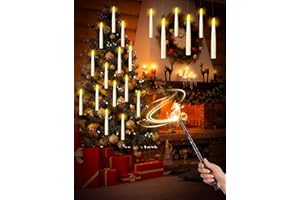 Zyncove 12 Stück Schwebende Kerzen mit Zauberstab Fernbedienung, 16cm LED Stabkerzen, Fliegende Schwimmende LED Kerzen für Haus Kirche Party Halloween, Weihnachten Deko