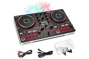 Numark Party Mix III Bluetooth-DJ-Kontroller med Inbyggda Lampor | Beat Assist, Smart Fader, 16 Pads, 2-Däcks DJ-Mixer, Stems-Styrning, USB-C, Serato, Djay
