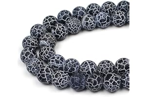 ‎MJDCB MJDCB Perlen zum Auffädeln 8mm 45 stück Schwarzer Drachenader Achat Halbedelsteine Perlen mit Loch Natürliche Lose Runde Steinperlen für Herstellung Schmuck Armbänder Halsketten