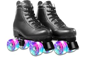 VENIVETA Roller Skates for Girls and Adult,Classic Retro Quad Skates for Women and Man with 8 Light up Wheels,Lace Up Double Row High-top PU Leather Roller Boots for Boys,Use Indoor and Outdoor