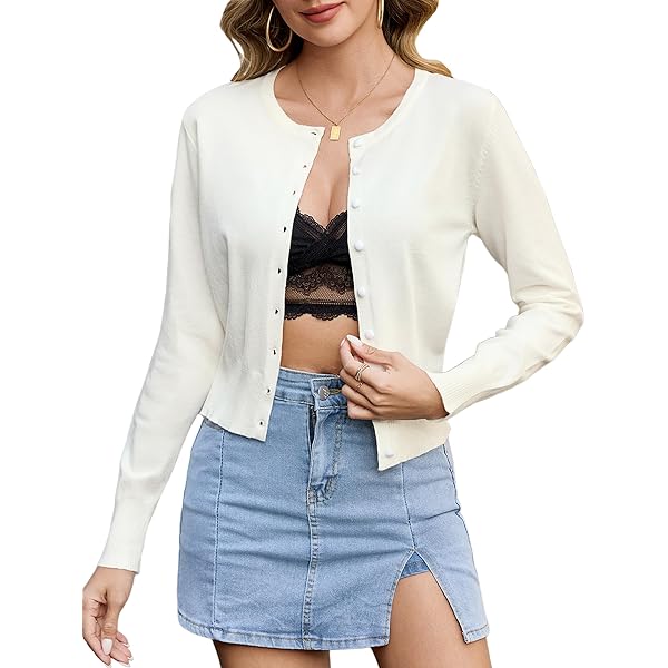 Enjyam Gebreid damesvest elegant lange mouwen ronde hals cardigan lichte bolero jasje met knopen zachte jas over top jurk, L
