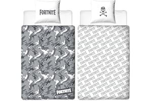 BERONAGE Fortnite Pościel dwustronna, szara, 135 x 200 cm + 80 x 80 cm, 100% bawełna, jakość bawełny renforcé-linon, pościel dziecięca, motyw Battle Royale Loot Lama Dance Lake Salty Tilted Skins 2