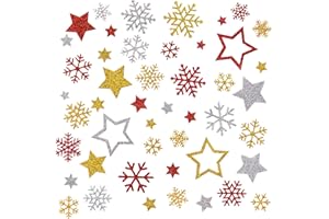 BETESSIN 240 Pcs Autocollants Noël Stickers Pailletés Gommettes Étoiles Flocons de Neige Décoration pour Carte Cadeaux de Noël Artisanat Scrapbooking Bricolage