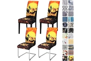 Alishomtll Halloween - Lot de 4 housses de chaise extensibles - Pour chaise basculante - Amovibles et lavables - Décoration de vacances - Pour salle à manger, banquet (lanterne citrouille, 4 pièces)