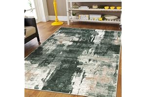 Capslpad 120x180cm Modern Abstract Rugs Living Room Non-slip Area Rug Short Pile Faux Wool Bedroom Carpet Lightweight Washable Minimalist Floor Carpet for Living Room Bedroom Office Decor, Green
