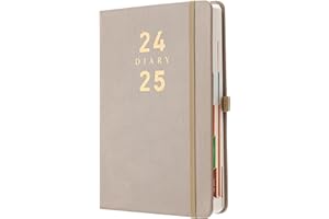 MLJTOYO Academic Diary 2024-2025,Productivity Daily Planner 2024 2025 Page a Day,Hardcover Weekly & Monthly Planner with Coloured Side Monthly Tabs,Pen Holder,Inner Pocket,Gold