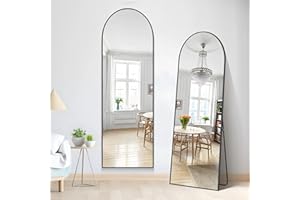 NIMURY Espejo de Pie 161 x 52 cm, Gran Arqueado de Pared Con Marco de Aluminio Negro, de Cuerpo Entero Para Baño, Dormitorio, Entrada y Pasillo