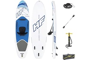 Bestway Hydro-Force Oceana - Tabla inflable de paddle suft con remo de aluminio, blanco y azul (SUP kit con correa, bomba de hinchado con manómetro y bolsa de transporte)